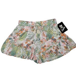 Art Class Tropical Print Shorts Girls Floral Elastic Waist Tassel Tie
